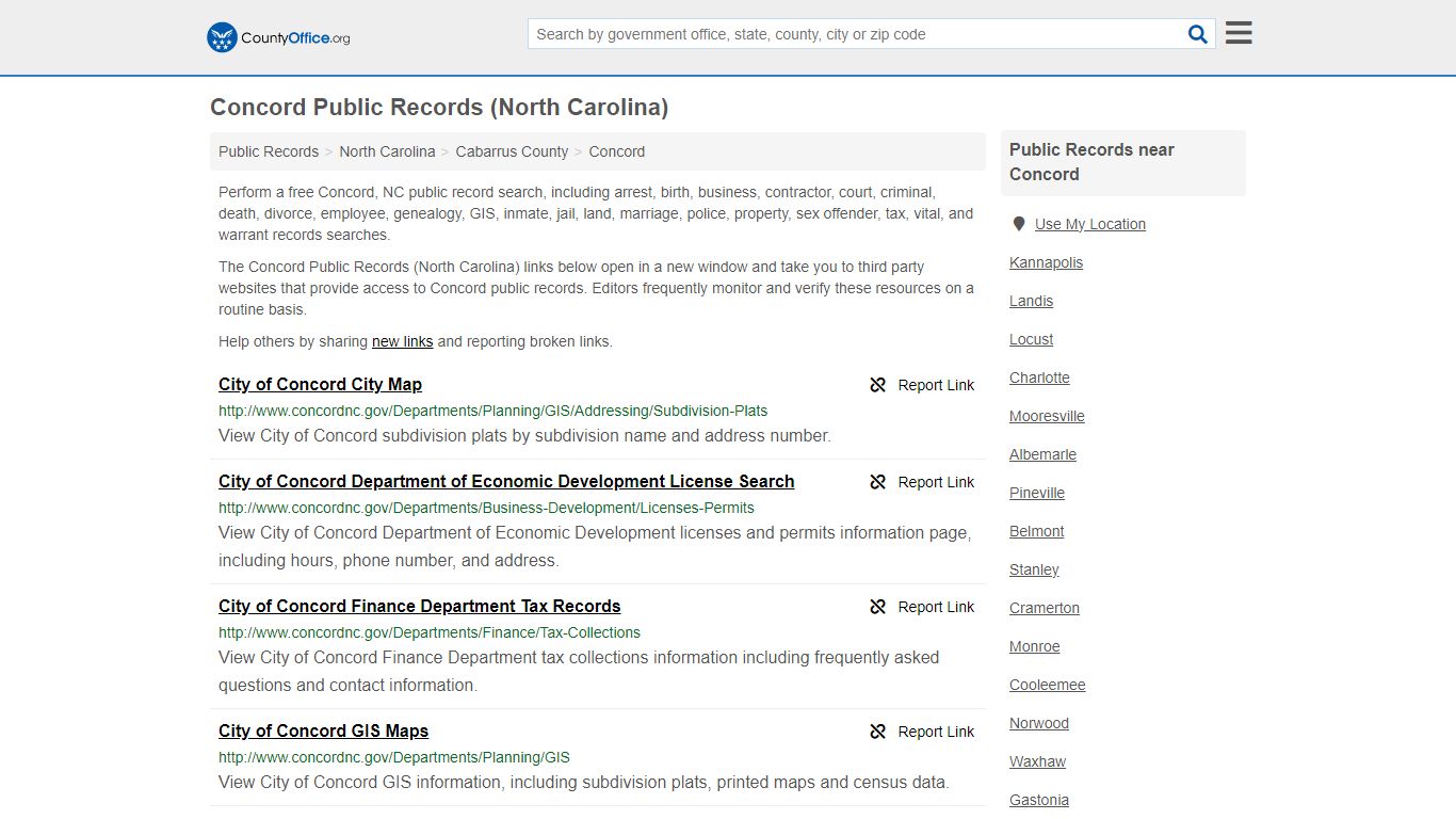 Public Records - Concord, NC (Business, Criminal, GIS, Property & Vital ...